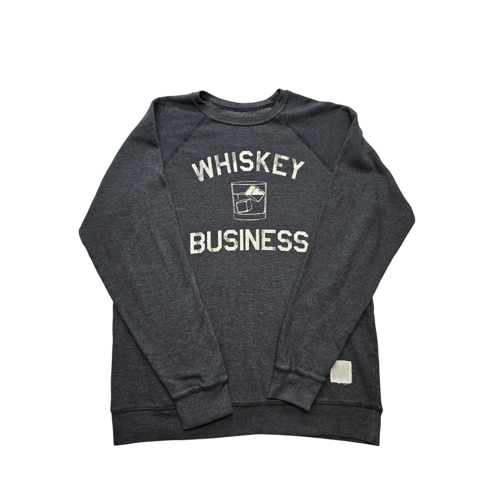 Retro Brand Whiskey Business Graphic Raglan Sweatshirt Charcoal Gray Womens M